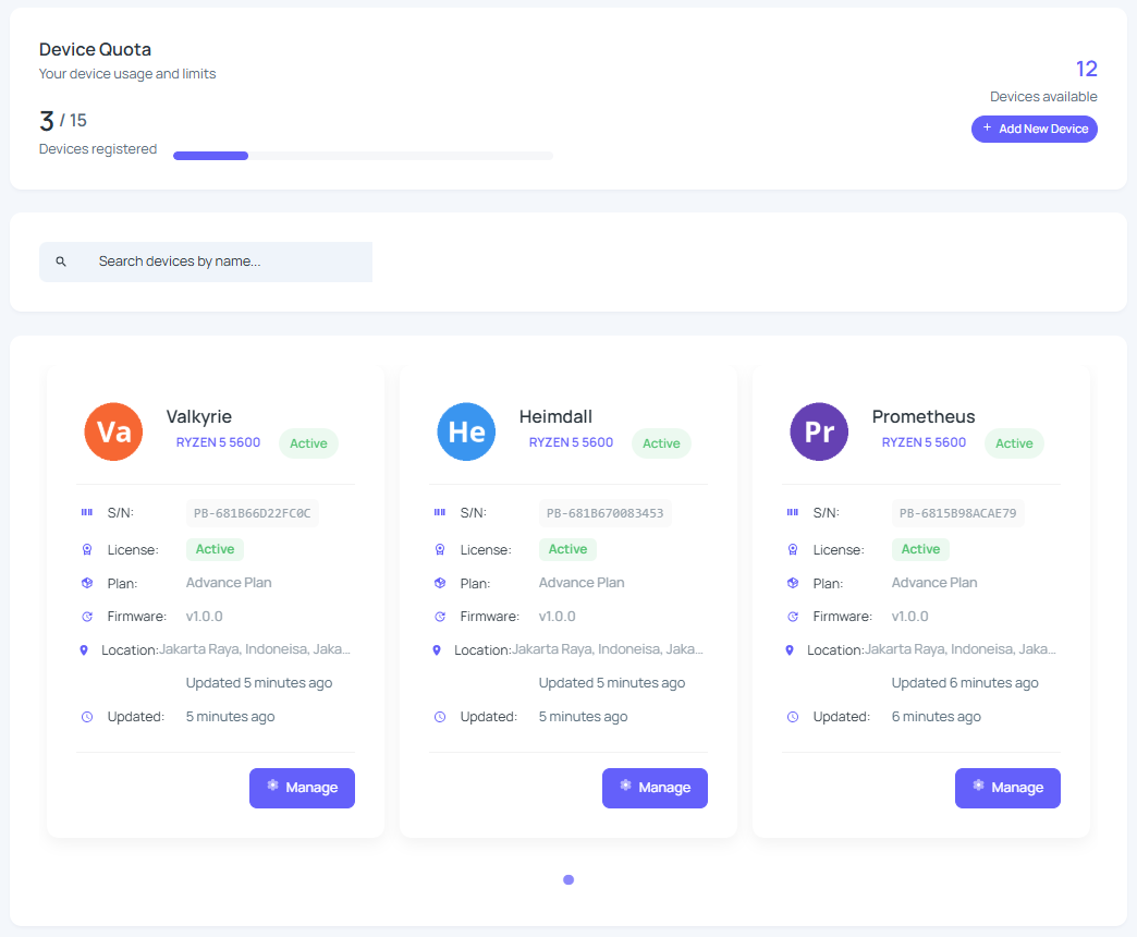 Dashboard multi-device management platform photobooth